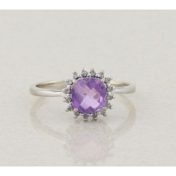 Unbranded Jewelry - 10k White Gold Natural Amethyst and Diamond Ring Size 9